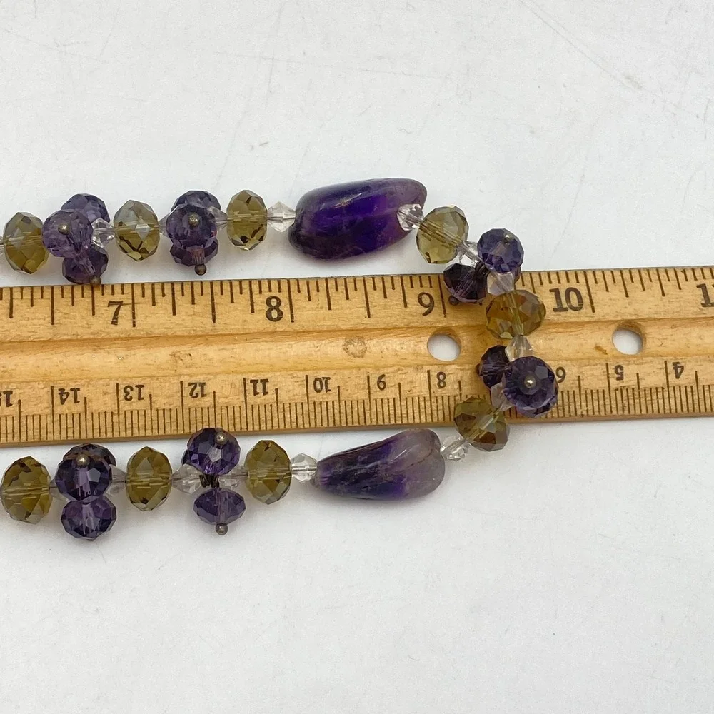 Amethyst Purple Stone and Faceted Glass Bead Adjustable Necklace Eclectic Style